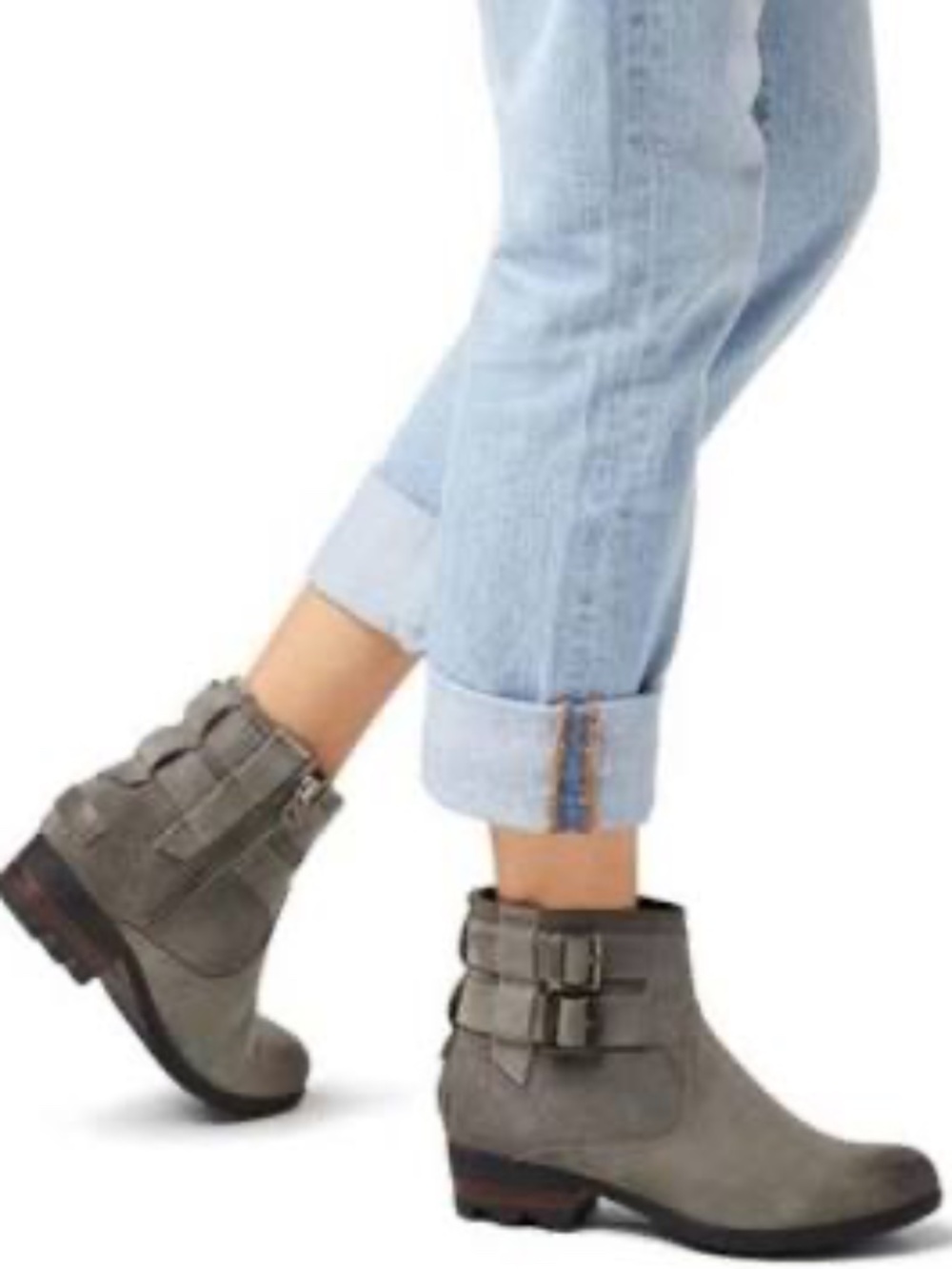 SOREL LOLLA GREY LEATHER AND SUEDE HEELED ANKLE BOOTS SIZE 11